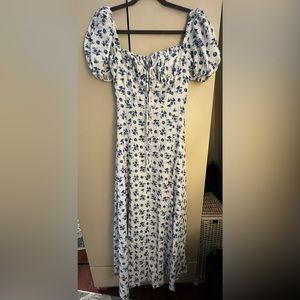 Women's Puff Sleeve Floral Split Maxi Dress